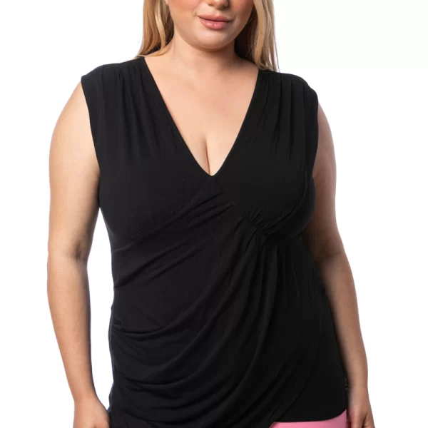 Αμάνικη μπλούζα με πιέτες σε μαύρο χρώμα