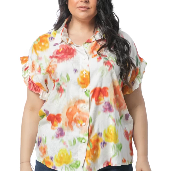 Πουκάμισο με βολάν στο μανίκι σε κοραλλί χρώμα