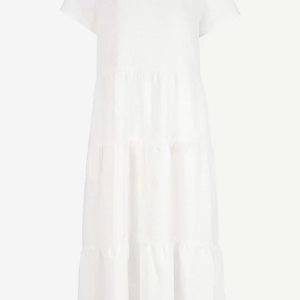 Midi λινό φόρεμα με τσέπες σε λευκό χρώμα