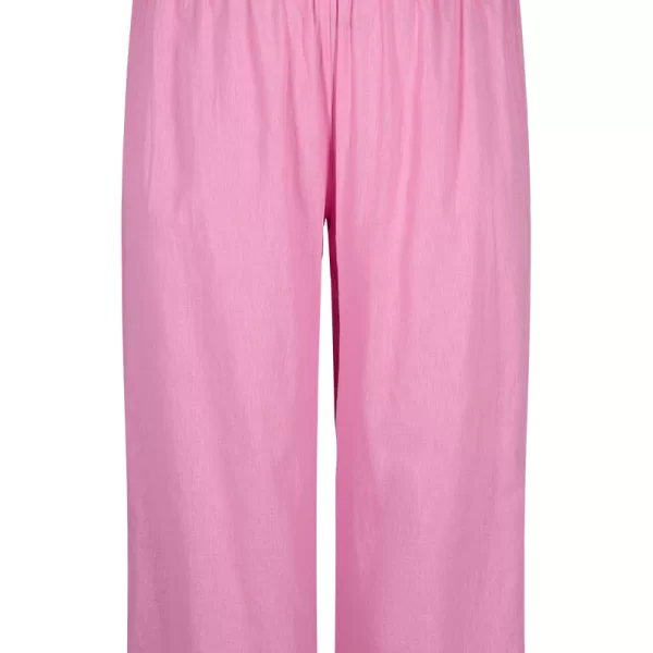 Λινή ζιπ κιλότ με λάστιχο σε ροζ χρώμα