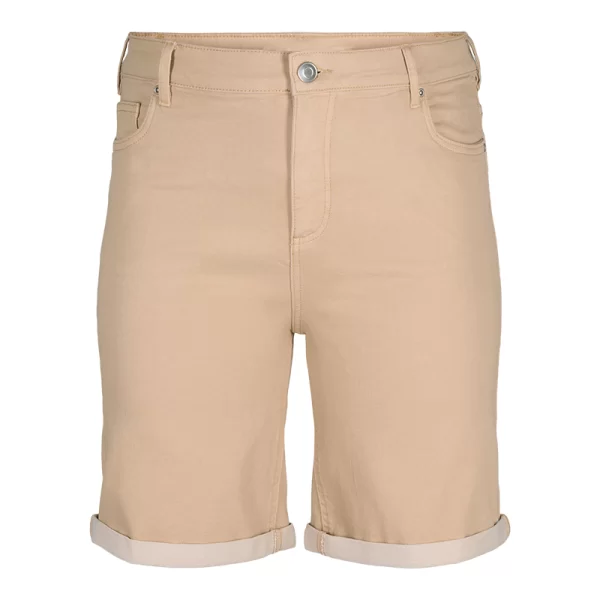 Jean σορτς με ρεβέρ σε μπεζ χρώμα