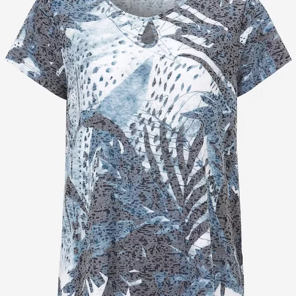 Μπλούζα με keyhole και print σε μπλε χρώμα