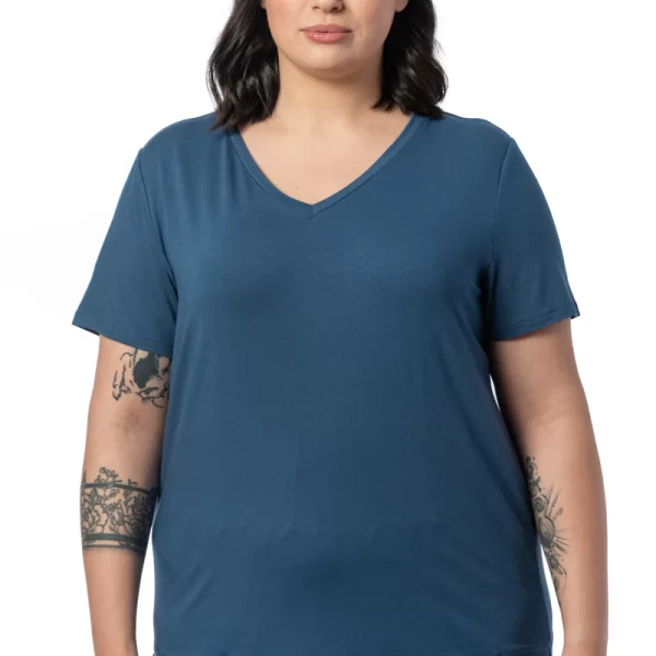 T-shirt με V λαιμόκοψη σε μπλε χρώμα