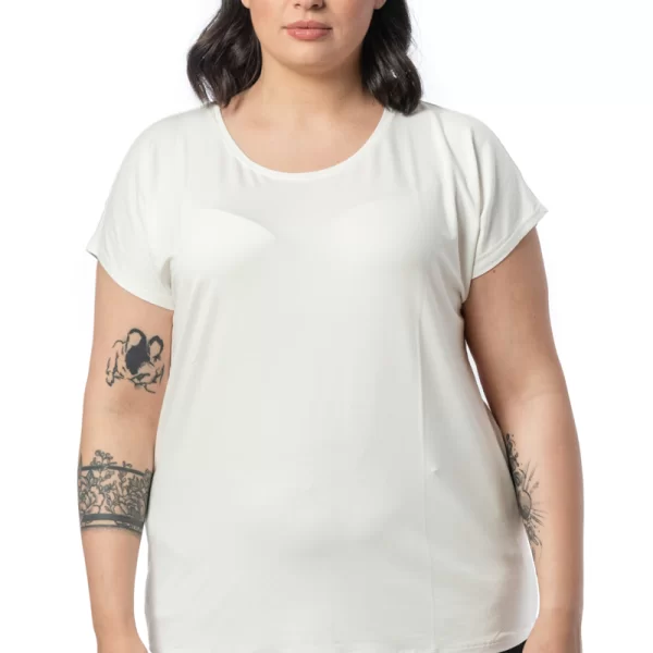 T-shirt με στρογγυλή λαιμόκοψη σε εκρού χρώμα