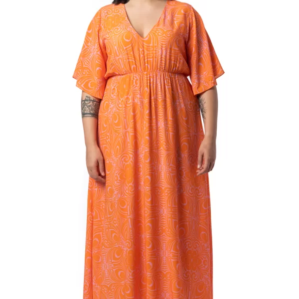 Φόρεμα με λάστιχο στη μέση σε πορτοκαλί χρώμα