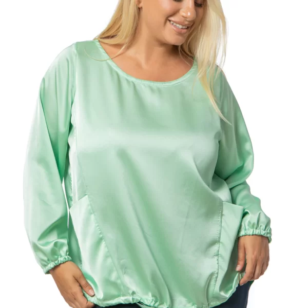 Σατέν μπλούζα με κορδόνι στο τελείωμα στο χρώμα της μέντας