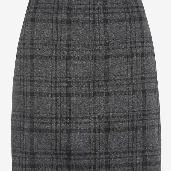 Καρό ελαστική πλεκτή φούστα σε γκρι χρώμα