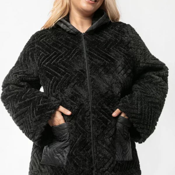 Γουνάκι μπουφάν με κουκούλα σε μαύρο χρώμα