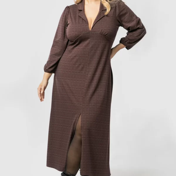 Midi φόρεμα με άνοιγμα μπροστά σε μπορντώ χρώμα