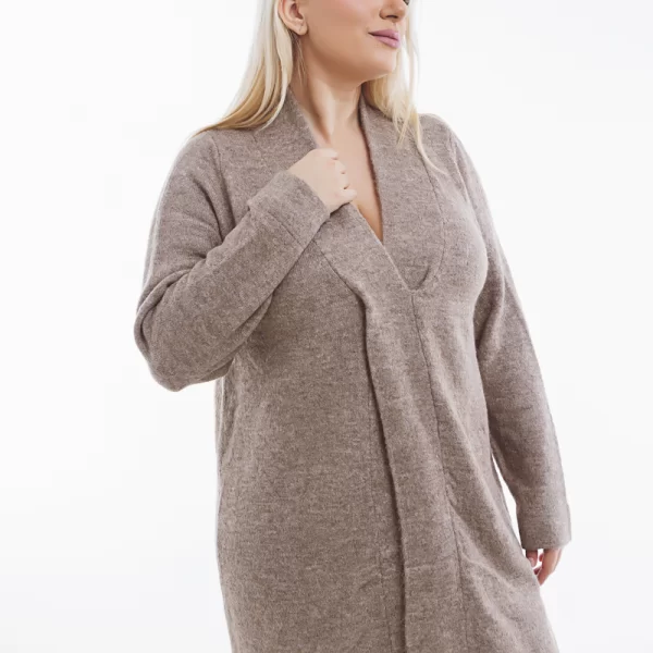 Πλεκτή τουνίκ με πιέτα στο V σε μπεζ χρώμα