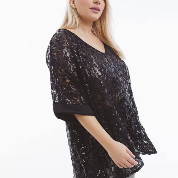 Τουνίκ με δαντέλα και παγιέτα σε μαύρο χρώμα
