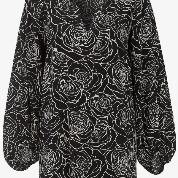 Floral τουνίκ με λάστιχο στο μανίκι σε μαύρο χρώμα