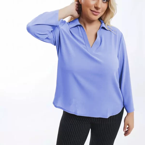 Hi-lo μπλούζα με γιακά σε ίντιγκο χρώμα