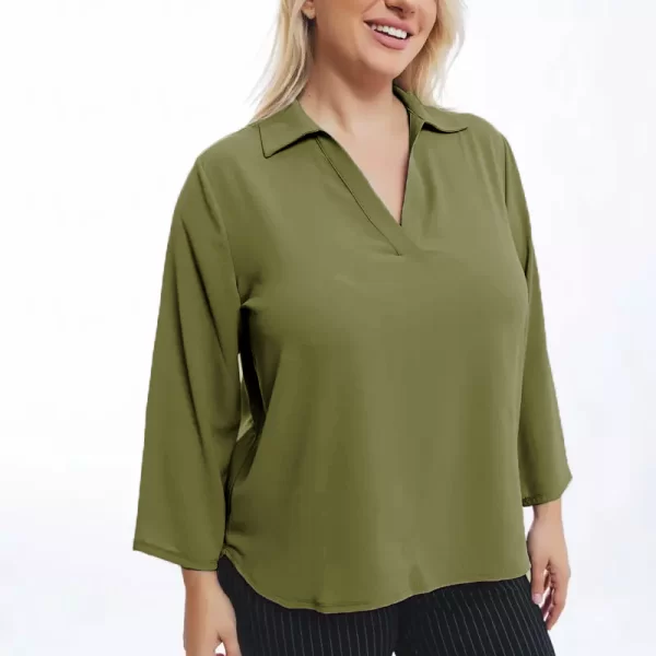 Hi-lo μπλούζα με γιακά σε λαδί χρώμα