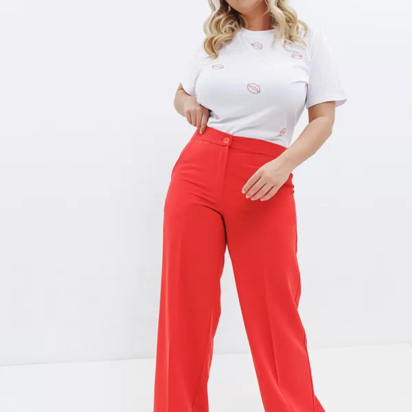 Παντελόνα με λάστιχο στη μέση σε κόκκινο χρώμα