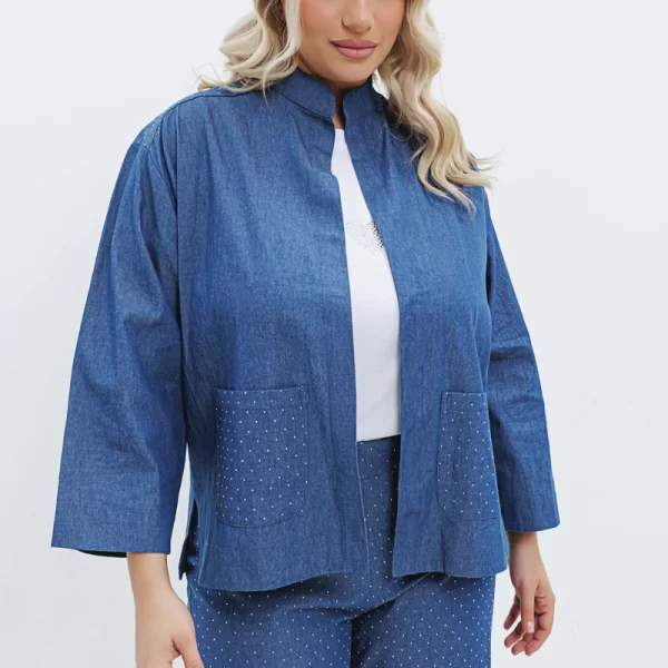 Ζακέτα με στρας σε denim light blue χρώμα