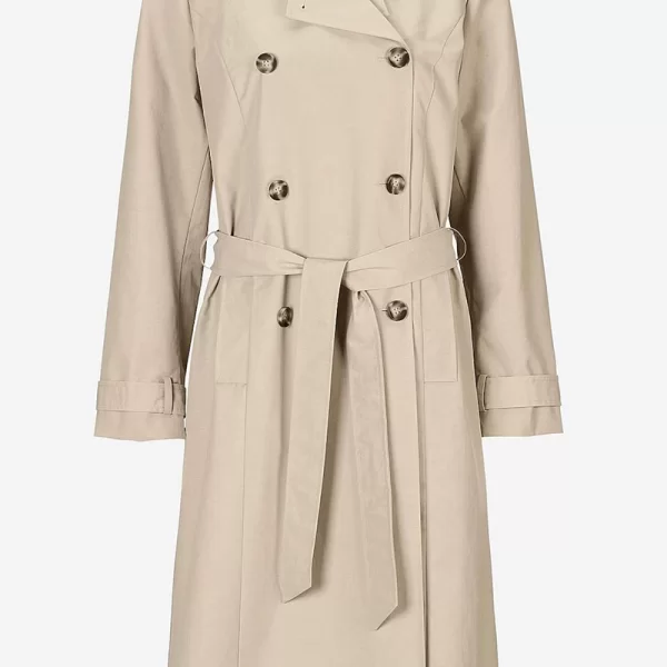 Μακριά σταυρωτή καπαρντίνα με ζώνη σε μπεζ χρώμα