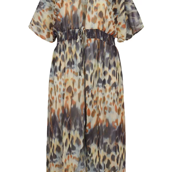 Maxi leopard κιμονό με λάστιχο στη μέση