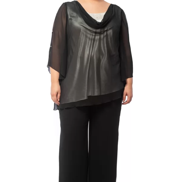 Σετ ντραπέ μπλούζα και παντελόνα σε μαύρο χρώμα