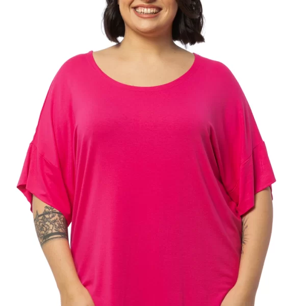 Κοντομάνικη τετράγωνη μπλούζα σε φουξ χρώμα