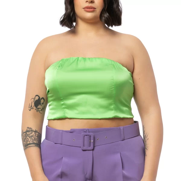 Σατέν μπούστο με φερμουάρ σε λαχανί χρώμα
