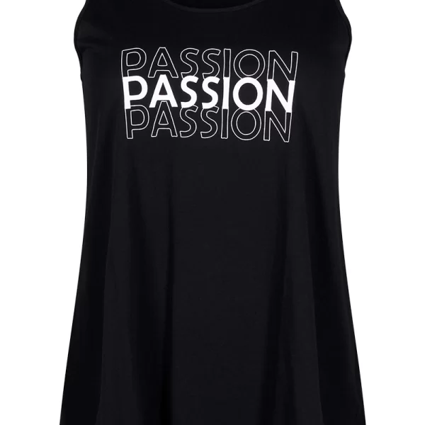 Αμάνικη ελαστική μπλούζα με τύπωμα 'passion' σε μαύρο χρώμα