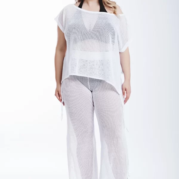 Διάτρητη πλεκτή παντελόνα με ανοίγματα σε λευκό χρώμα