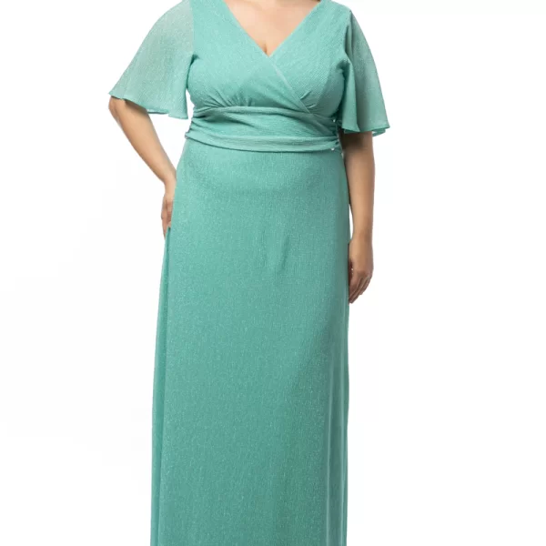 Maxi κρουαζέ φόρεμα με λούρεξ στο χρώμα της μέντας