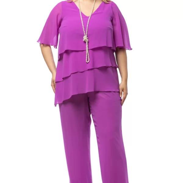 Σετ μπλούζα με πέρλες και παντελόνι σε magenta χρώμα