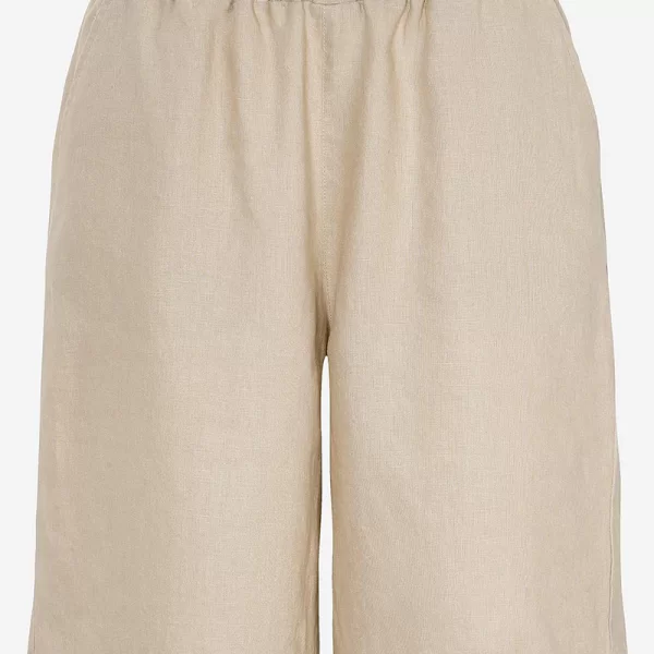Λινή βερμούδα με λάστιχο σε μπεζ χρώμα