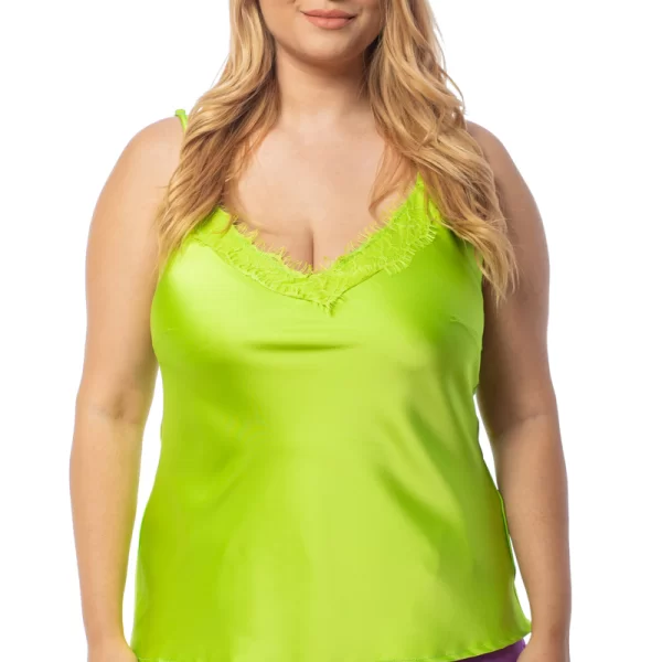 Σατέν τοπ με δαντέλα σε λαχανί χρώμα