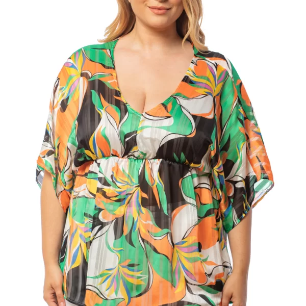 Ημιδιάφανη εμπριμέ μπλούζα σε πορτοκαλί χρώμα