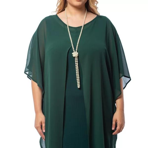 Midi διπλό φόρεμα με μουσελίνα σε πράσινο χρώμα