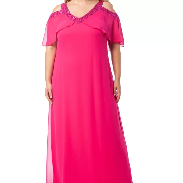 Maxi φόρεμα με έξω τους ώμους σε φουξ χρώμα