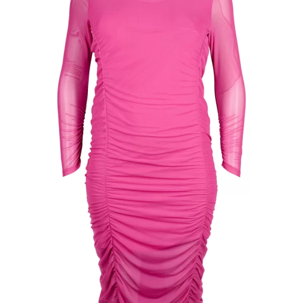 Midi φόρεμα με σούρες σε φουξ χρώμα