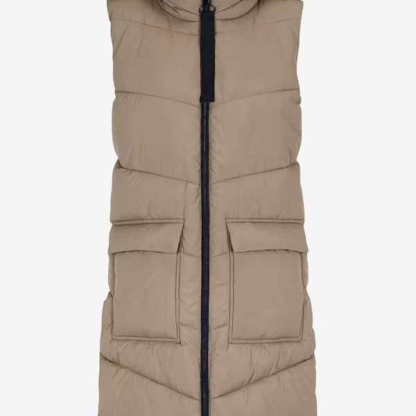 Αμάνικο μακρύ μπουφάν με μεγάλες τσέπες σε μπεζ χρώμα