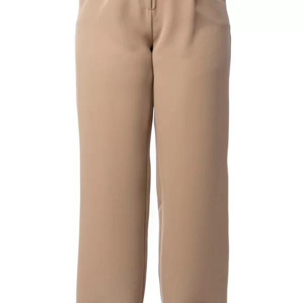 Κρεπ φαρδιά παντελόνα με πιέτες σε μπεζ χρώμα