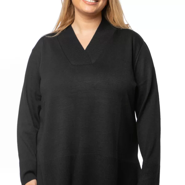 Πλεκτή μπλούζα με ριμπ στο V σε μαύρο χρώμα