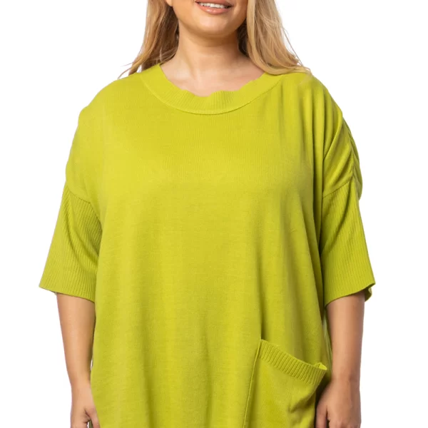 Πλεκτή ριμπ μπλούζα με τσέπη σε lime χρώμα