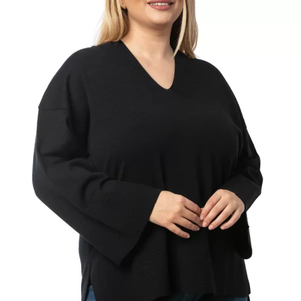 Πλεκτή extra soft μπλούζα με φαρδιά μανίκια σε μαύρο χρώμα