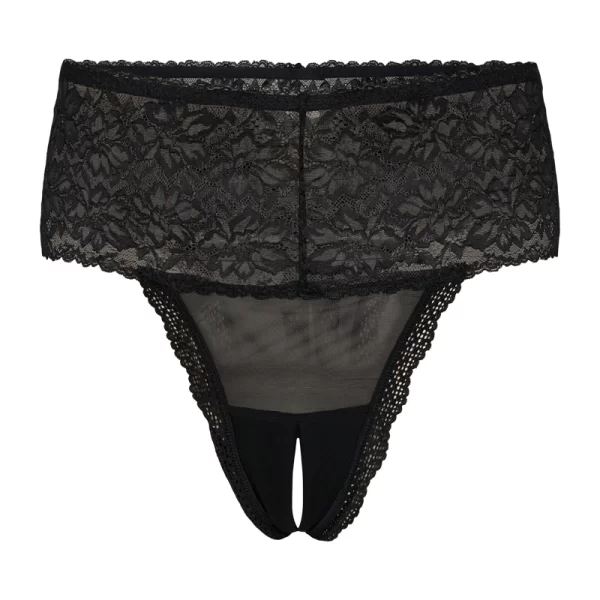 Δαντελένιο ψηλόμεσο στρινγκ σε μαύρο χρώμα