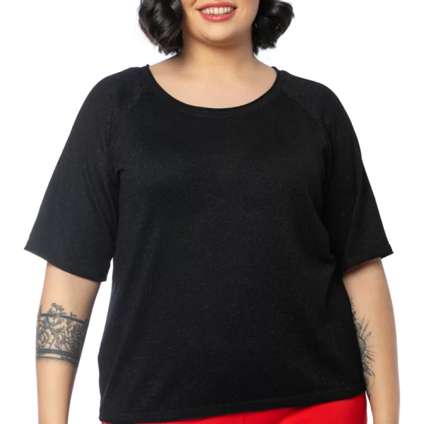 Πλεκτή μπλούζα με lurex σε μαύρο χρώμα