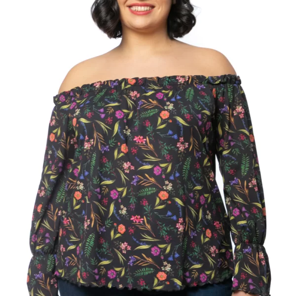 Floral μπλούζα με έξω τους ώμους σε μαύρο/κόκκινο χρώμα
