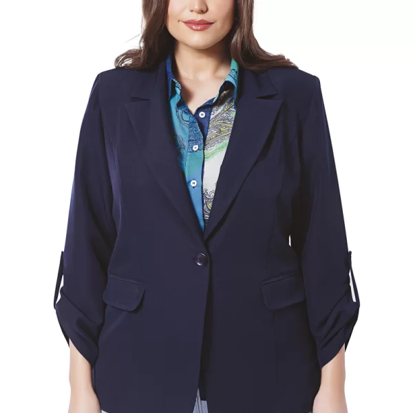 Κρεπ σακάκι αφοδράριστο με κουμπί σε μπλε σκούρο χρώμα