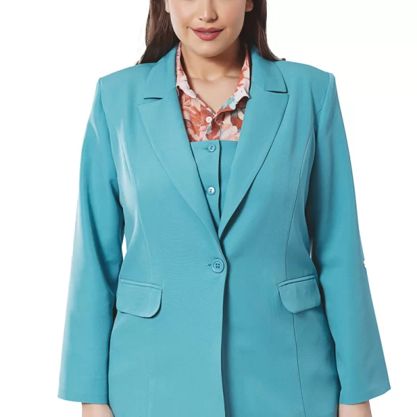 Κρεπ σακάκι αφοδράριστο με κουμπί σε τυρκουάζ χρώμα