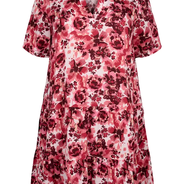 Floral φόρεμα με βολάν στο τελείωμα σε ροζ χρώμα