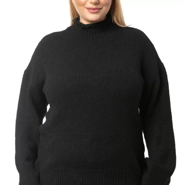 Πλεκτή μπλούζα με ξέφτια σε μαύρο χρώμα