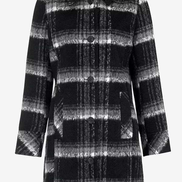 Καρό παλτό με γιακά σε μαύρο/άσπρο χρώμα