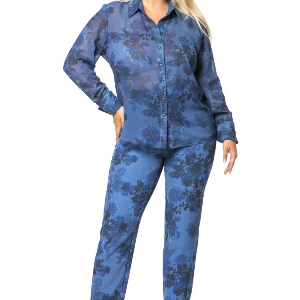 Ψηλόμεσο εμπριμέ παντελόνι σε μπλε χρώμα