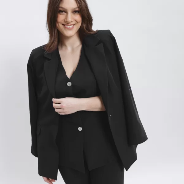 Κρεπ σακάκι αφοδράριστο με ασημί κουμπί σε μαύρο χρώμα